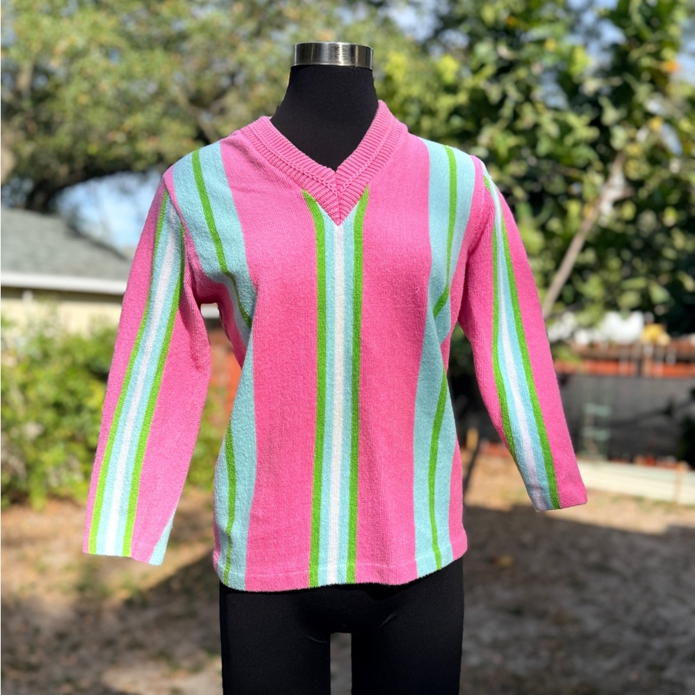 1960s Vintage White Stag Best & Co Striped Terry Cloth Top